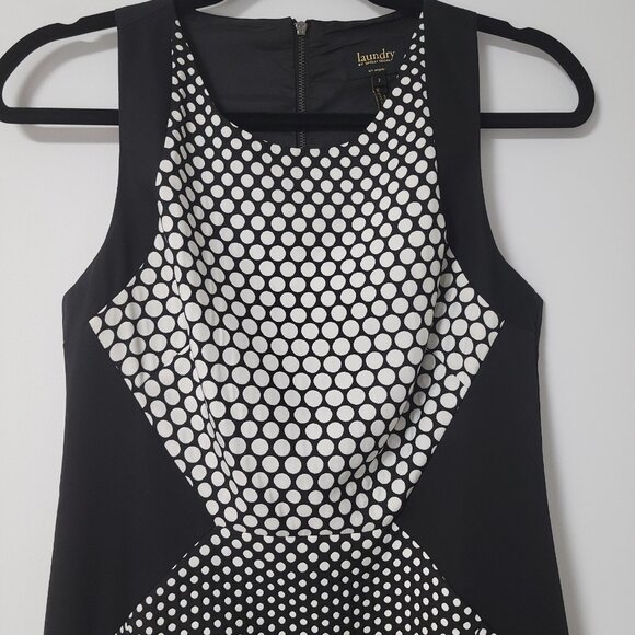 Laundry by Shelli Segal Black & White Polka Dot Colorblock Sheath Dress - Picture 2 of 12